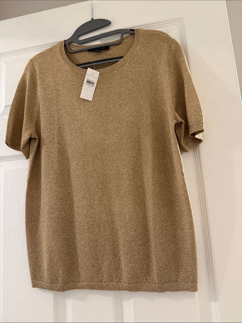 An. taylor Shimmery Gold Short Sleeve Knit Top